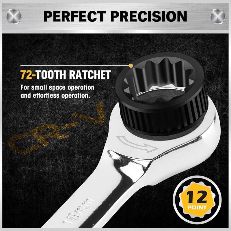 ELEAD 33-Piece Combination Ratchet Wrench Set | SAE & Metric Sizes (1/4" to 3/4" & 6-18mm) | 72-Tooth Gear Design | CR-V Steel | Organizer Carry Case | Ideal for Mechanics & DIY - Image 4